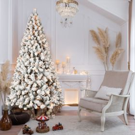 7ft Flocked Pre-Lit Christmas Tree with 400 UL Warm White Lights, 1072 PVC Tips, Auto-Unfold Memory Wire