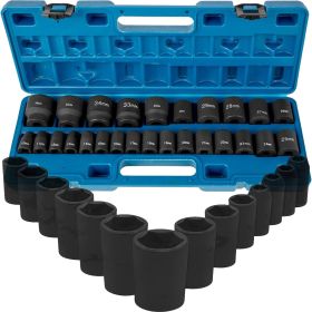 Impact Socket Set: 26 pieces, 1/2" Drive - CR - Mo material, 6-point and shallow sockets, Metric sizes 10mm - 36mm, Sturdy construction